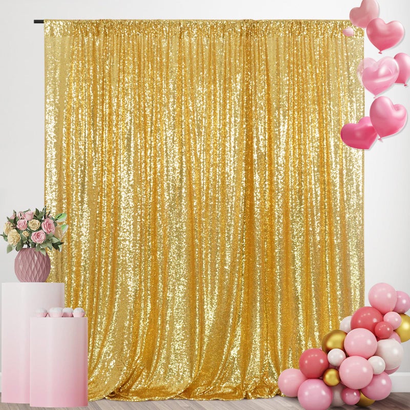 SquarePie Sequin Backdrop 10FT x 10FT Gold Photography Background Sparkly Curtain Selfie Wall for Wedding Party Decoration - Image 1